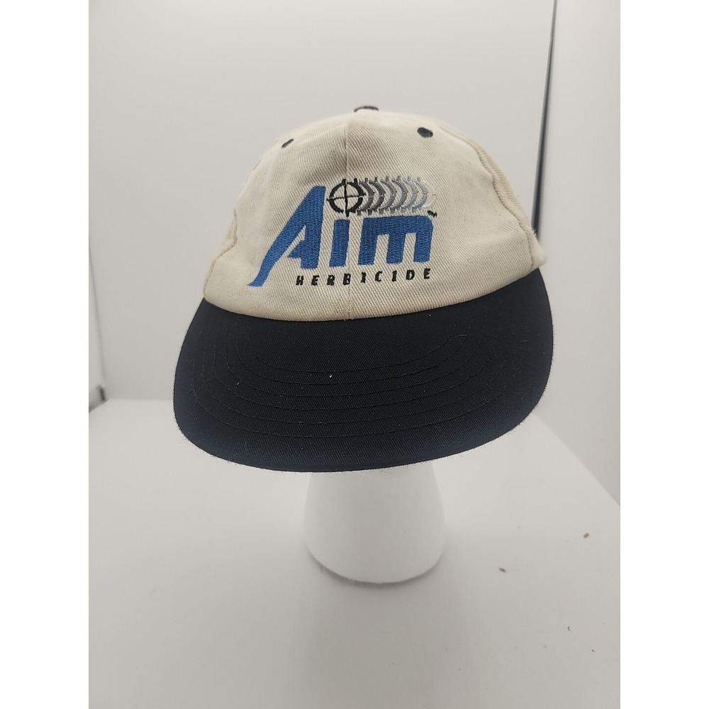 VTG Aim Herbicide Embroidered Logo Leather Strapback Hat Baseball Cap USA Farmer